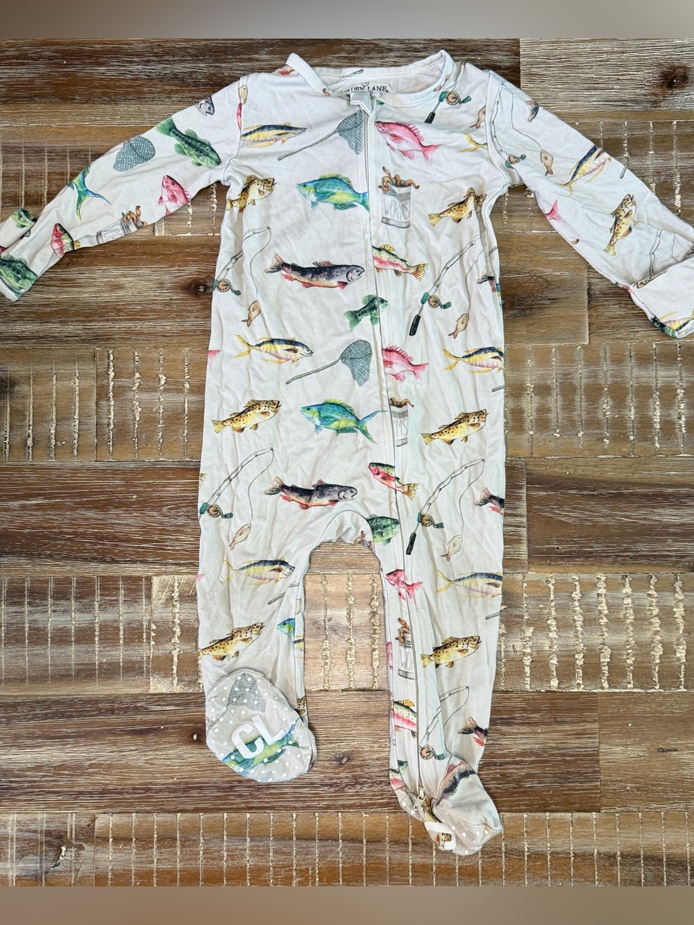 Caden Lane Baby Gone Fishing Bamboo Footie Size 6-12 months